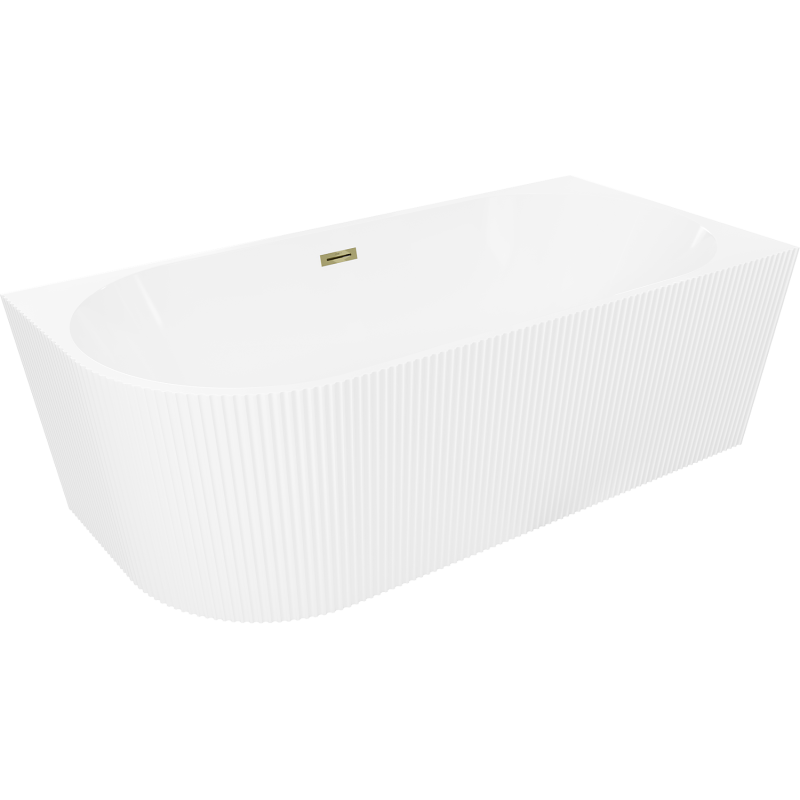 Mexen Silo Freistehende Eckbadewanne rechts geriffelt 150 x 75 cm, weiß, Überlauf gold - 52891507500P-50
