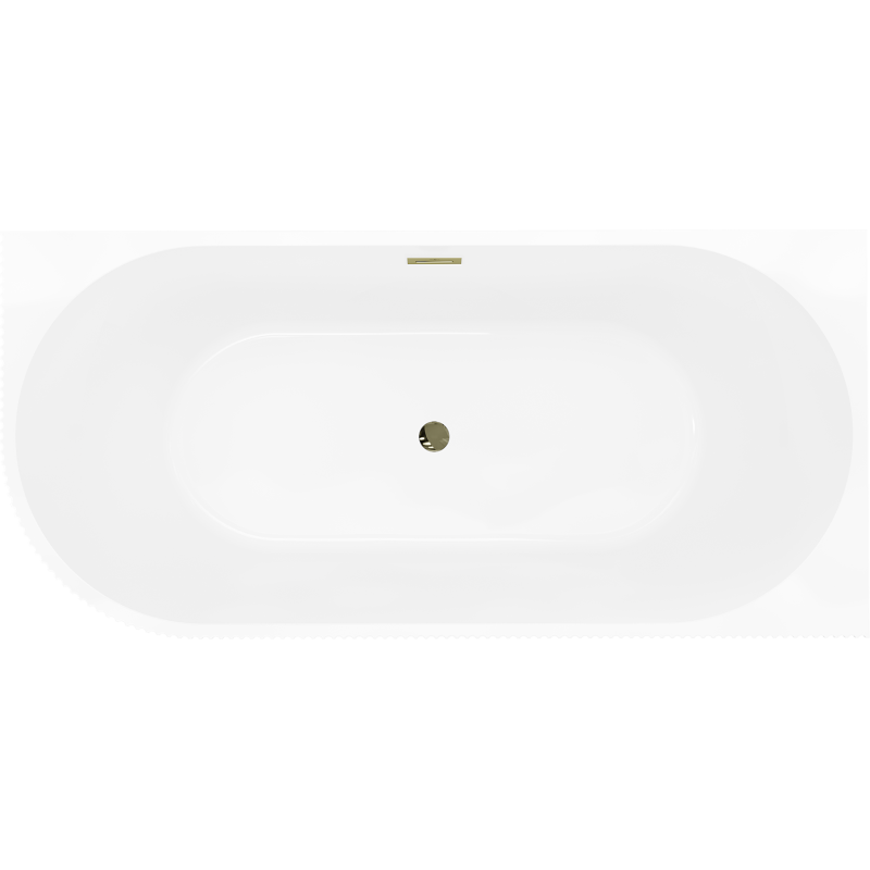 Mexen Silo Freistehende Eckbadewanne rechts geriffelt 150 x 75 cm, weiß, Überlauf gold - 52891507500P-50