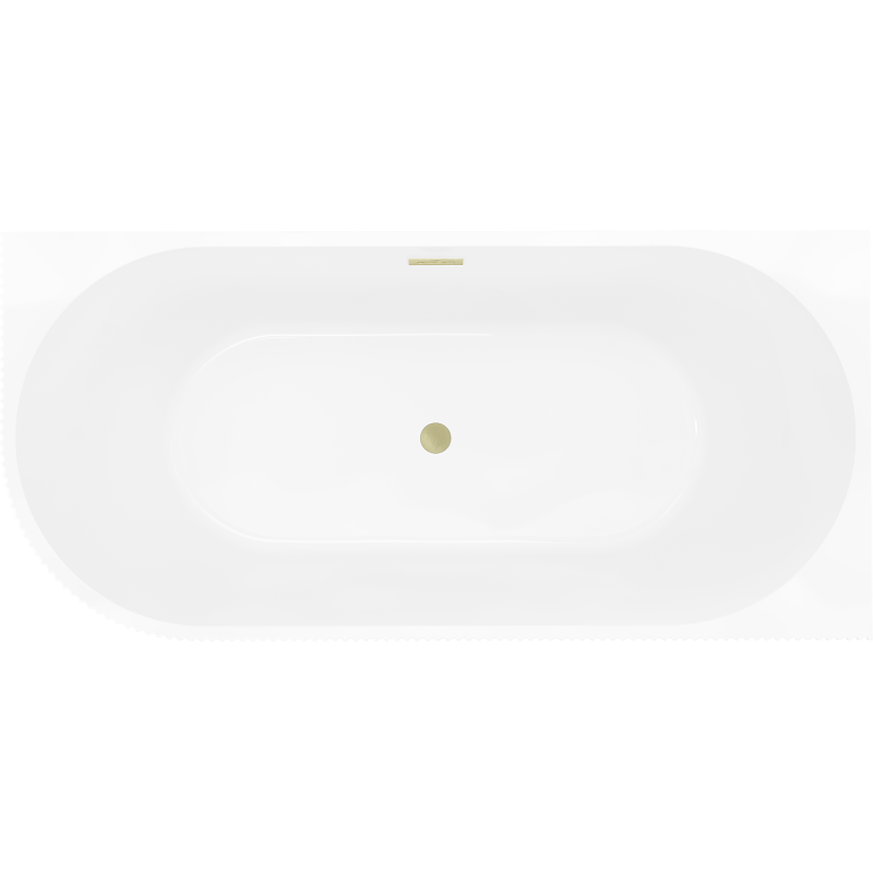 Mexen Silo Freistehende Eckbadewanne rechts geriffelt 150 x 75 cm, weiß, Überlauf gebürstet gold - 52891507500P-55