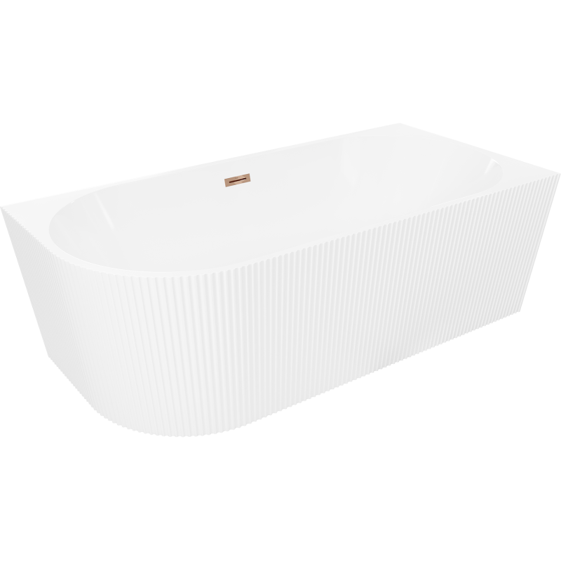 Mexen Silo freistehende Eckbadewanne rechts geriffelt 150 x 75 cm, weiß, Überlauf Roségold - 52891507500P-60