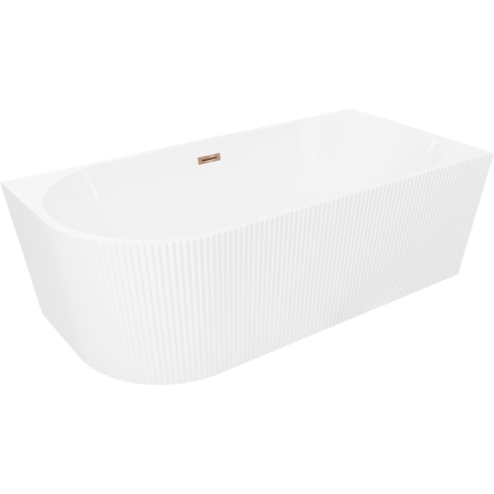 Mexen Silo freistehende Eckbadewanne rechts geriffelt 150 x 75 cm, weiß, Überlauf Roségold - 52891507500P-60