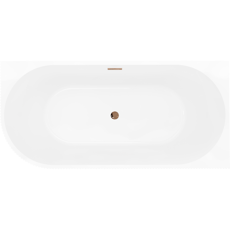 Mexen Silo freistehende Eckbadewanne rechts geriffelt 150 x 75 cm, weiß, Überlauf Roségold - 52891507500P-60