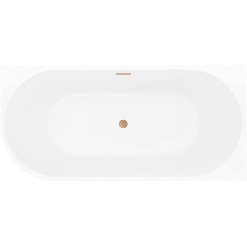 Mexen Silo freistehende Eckbadewanne rechts geriffelt 150 x 75 cm, weiß, Überlauf gebürstetes Kupfer - 52891507500P-65