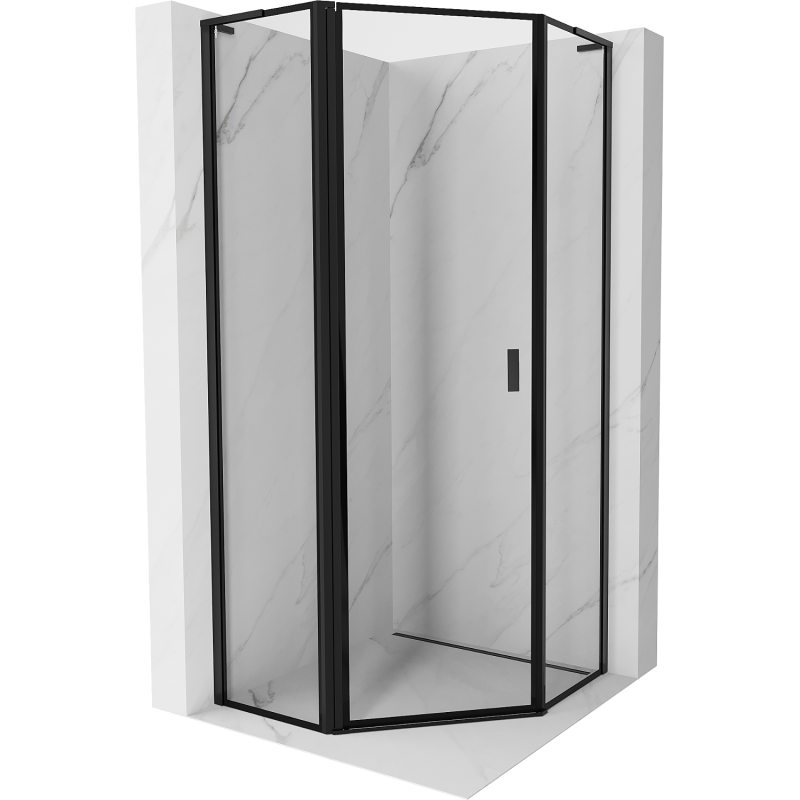 Mexen Mist L Fünfeck-Duschkabine links öffnend 80 x 80 cm, schwarzer Rahmen, schwarz - 8A8L-080-080-70-70-L