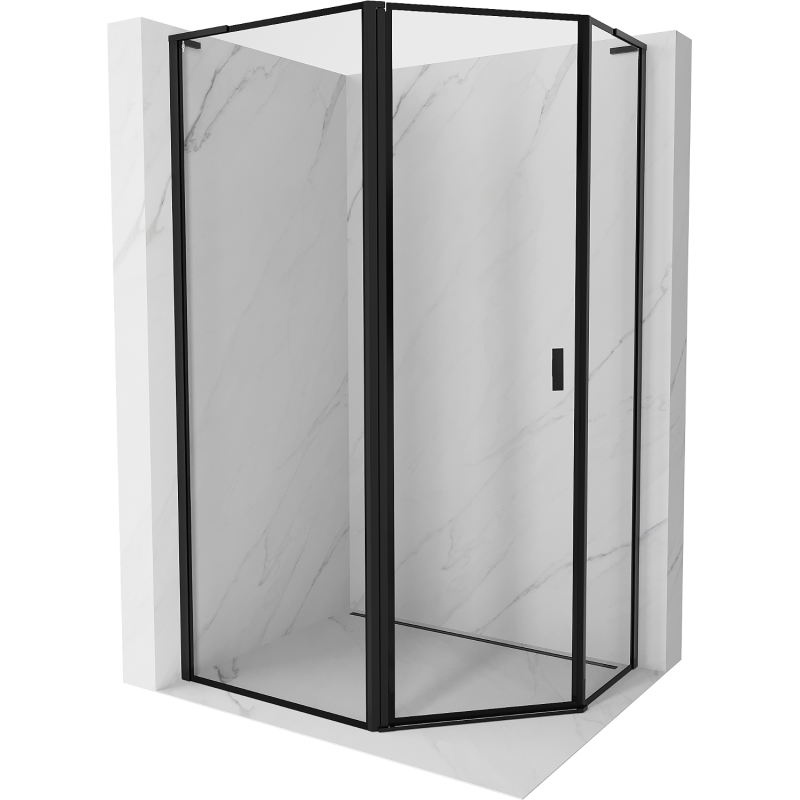 Mexen Mist L asymmetrische Fünfeck-Duschkabine, links öffnend, 100 x 80 cm, schwarzer Rahmen, schwarz - 8A8L-100-080-70-70-L