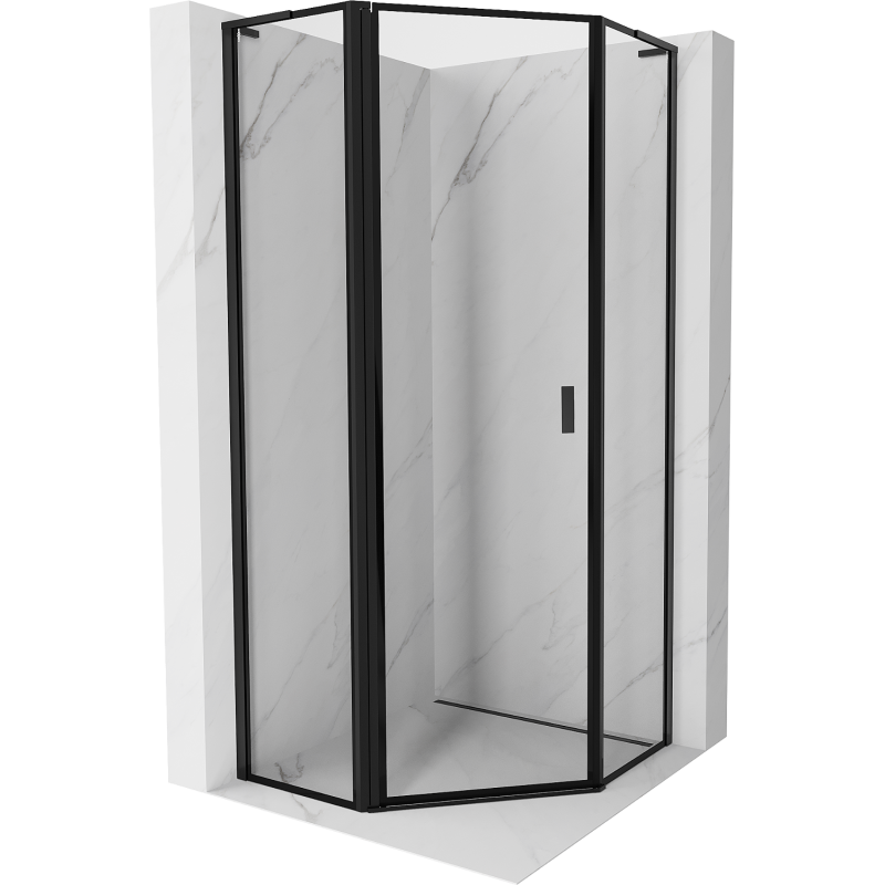 Mexen Mist L fünfeckige Duschkabine, links öffnend, 90 x 90 cm, schwarzer Rahmen, schwarz - 8A8L-090-090-70-70-L