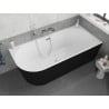 Mexen Silo freistehende Eckbadewanne rechts geriffelt 150 x 75 cm, weiß/schwarz, Überlauf chrom - 52891507575P-01