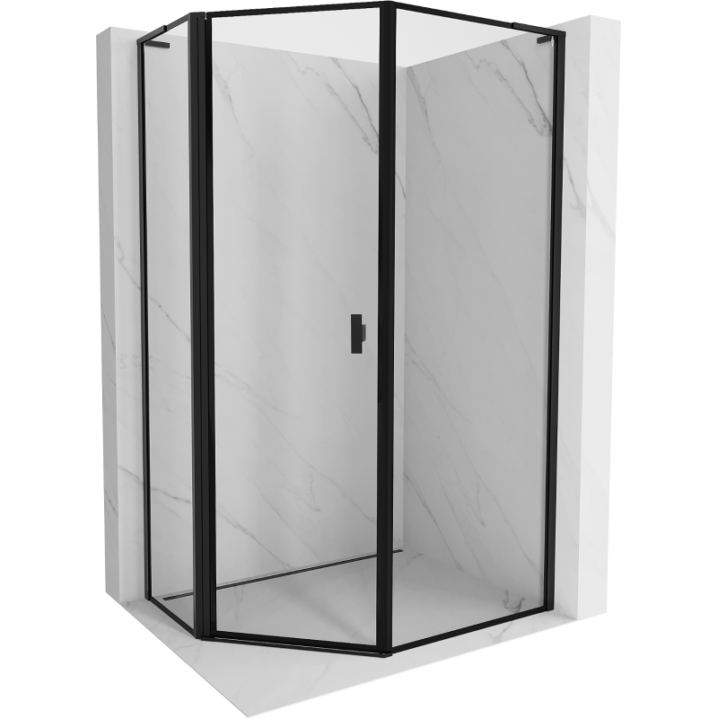 Mexen Mist L asymmetrische Fünfeck-Duschkabine mit linker Tür 80 x 100 cm, schwarzer Rahmen, schwarz - 8A8L-080-100-70-70-L