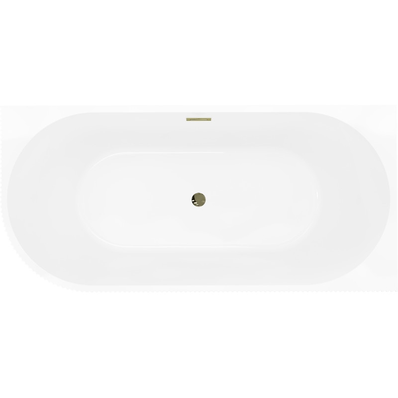 Mexen Silo freistehende Eckbadewanne rechts gerillt 150 x 75 cm, weiß/schwarz, Überlauf gold - 52891507575P-50