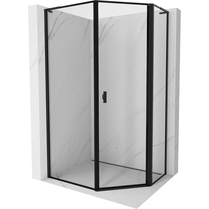 Mexen Mist L asymmetrische rechteckige Duschkabine, 90 x 100 cm, schwarzer Rahmen, schwarz - 8A8L-090-100-70-70-P