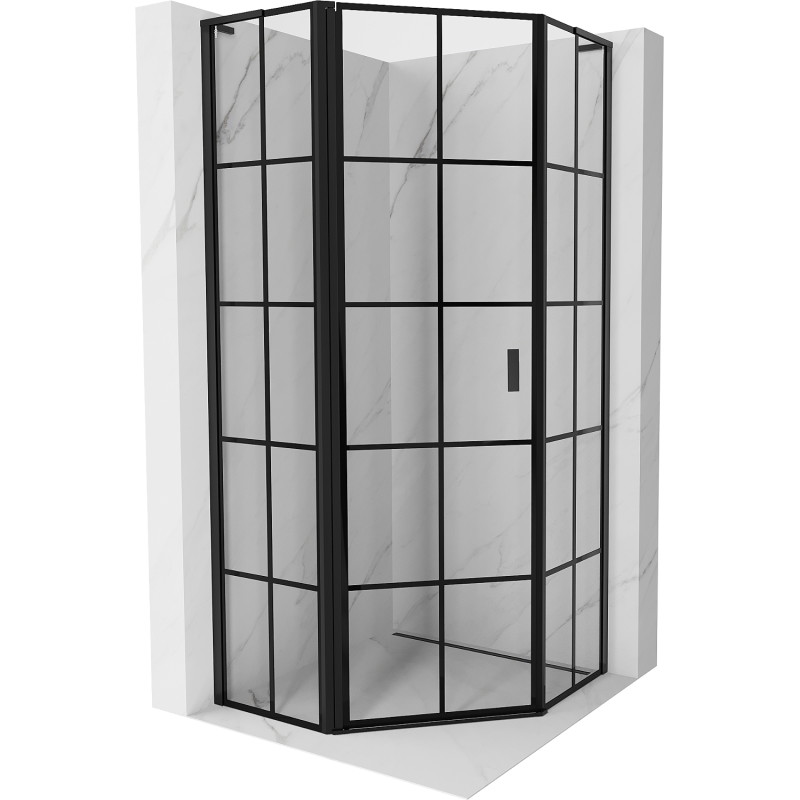 Mexen Mist L Fünfeckige Duschkabine, links öffnend, 80 x 80 cm, schwarzes Gitter, schwarz - 8A8L-080-080-70-77-L