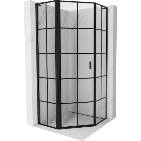 Mexen Mist L Fünfeck-Duschkabine mit linker Schwenktür 80 x 80 cm, schwarzes Gitter, schwarz - 8A8L-080-080-70-77-L