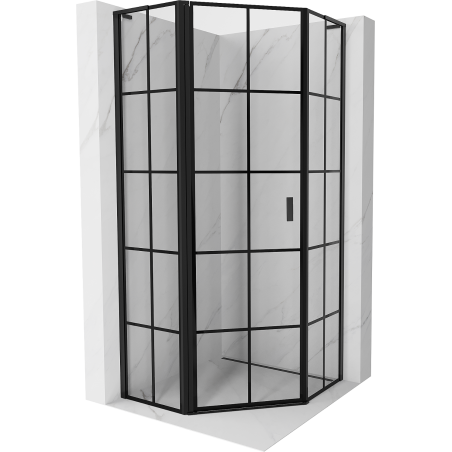 Mexen Mist L Fünfeckige Duschkabine, links öffnend, 80 x 80 cm, schwarzes Gitter, schwarz - 8A8L-080-080-70-77-L