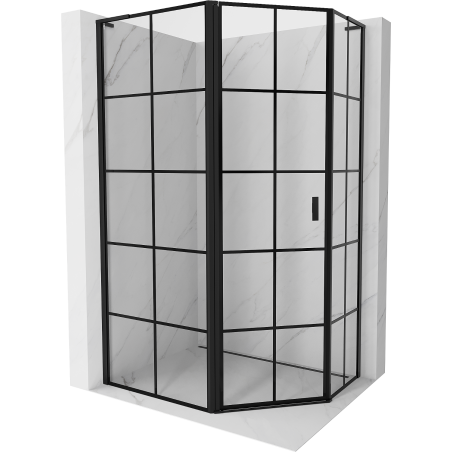 Mexen Mist L asymmetrische fünfeckige Duschkabine, links öffnend 90 x 80 cm, schwarzes Gitter, schwarz - 8A8L-090-080-70-77-L