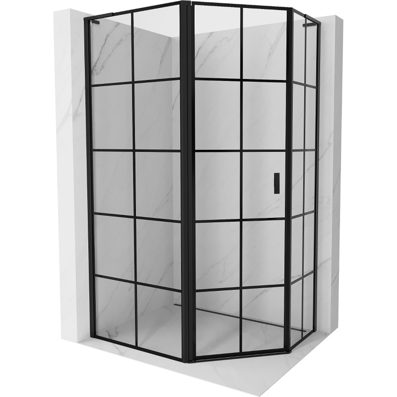 Mexen Mist L asymmetrische, fünfeckige Duschkabine, schwenkbar links 100 x 90 cm, schwarzes Gitter, schwarz