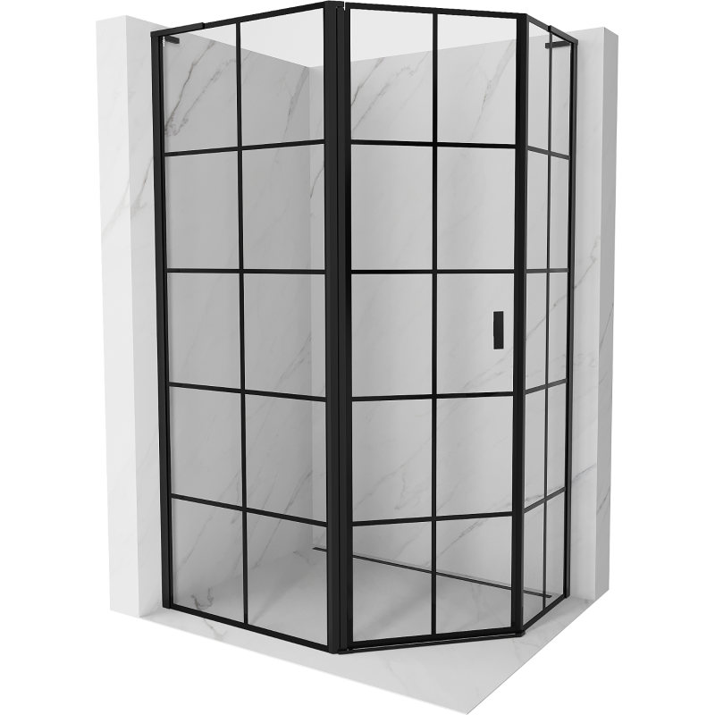 Mexen Mist L Duschkabine fünfeckig asymmetrisch schwenkbar links 100 x 90 cm, schwarzes Gitter, schwarz - 8A8L-100-090-70-77-L