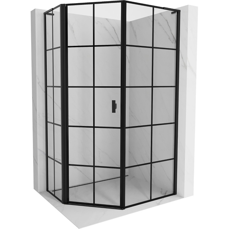Mexen Mist L asymmetrische, pentagonale Duschkabine mit Tür links 80 x 100 cm, schwarzes Gitter, schwarz - 8A8L-080-100-70-77-L