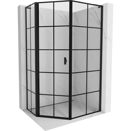 Mexen Mist L Fünfeck-Duschkabine asymmetrisch schwenkbar links 80 x 100 cm, schwarz kariert, schwarz - 8A8L-080-100-70-77-L