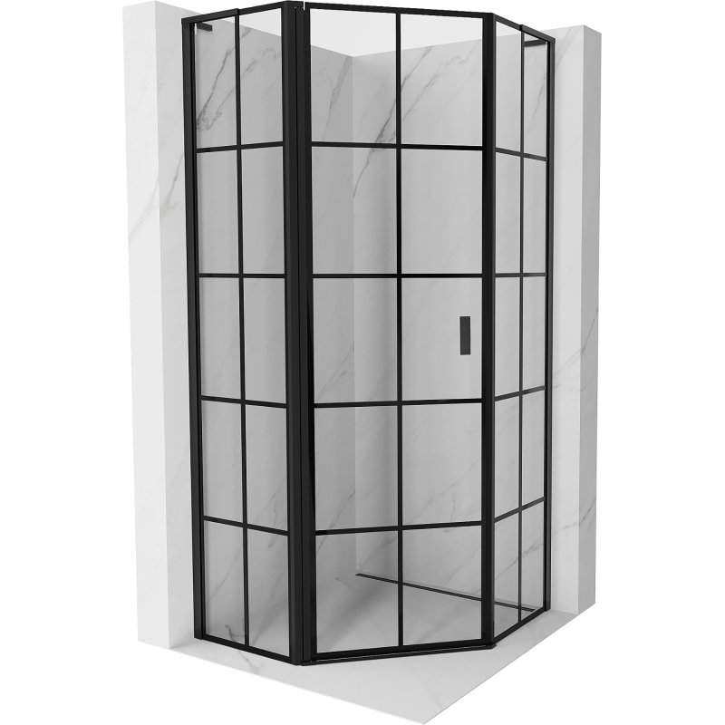 Mexen Mist L Fünfeck-Duschkabine, schwenkbar, links 100 x 100 cm, schwarzes Gitter, schwarz - 8A8L-100-100-70-77-L