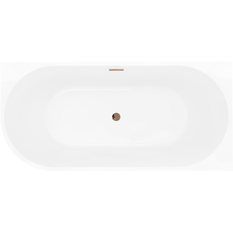 Mexen Silo freistehende Eckbadewanne rechts geriffelt 150 x 75 cm, weiß/schwarz, Überlauf Roségold - 52891507575P-60