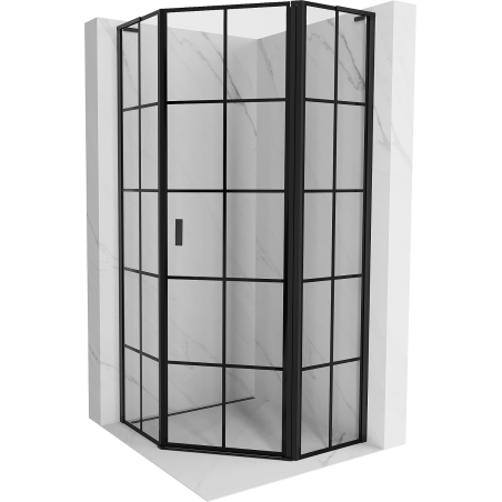 Mexen Mist L Fünfeck-Duschkabine, rechte Tür, 80 x 80 cm, schwarzes Gitter, schwarz - 8A8L-080-080-70-77-P
