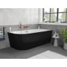 Mexen Silo Freistehende Eckbadewanne rechts geriffelt 150 x 75 cm, weiß/schwarz, Überlauf gebürstetes Kupfer