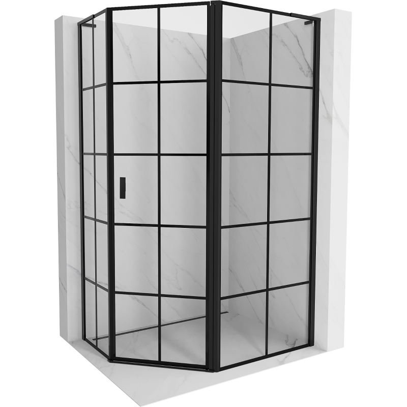Mexen Mist L asymmetrische fünfeckige Duschkabine, rechte Tür 100 x 80 cm, schwarzes Gitter, schwarz - 8A8L-100-080-70-77-P