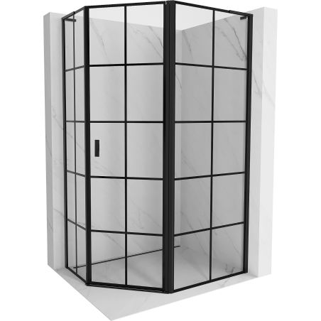Mexen Mist L asymmetrische fünfeckige Duschkabine, rechte Tür 100 x 80 cm, schwarzes Gitter, schwarz - 8A8L-100-080-70-77-P