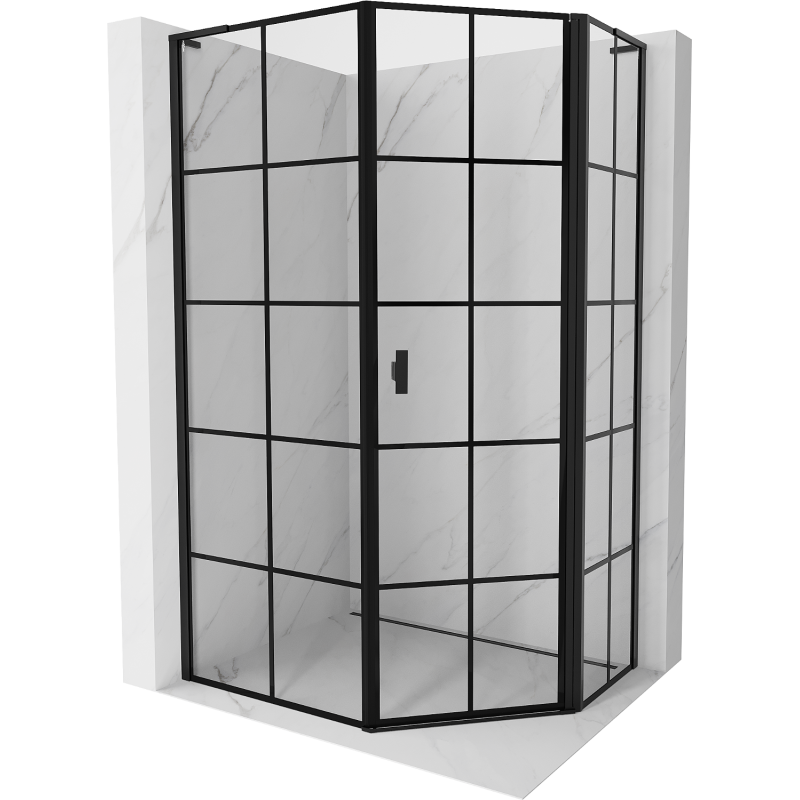 Mexen Mist L fünfeckige asymmetrische Duschkabine rechts öffnend 80 x 90 cm, schwarzes Gitter, schwarz - 8A8L-080-090-70-77-P