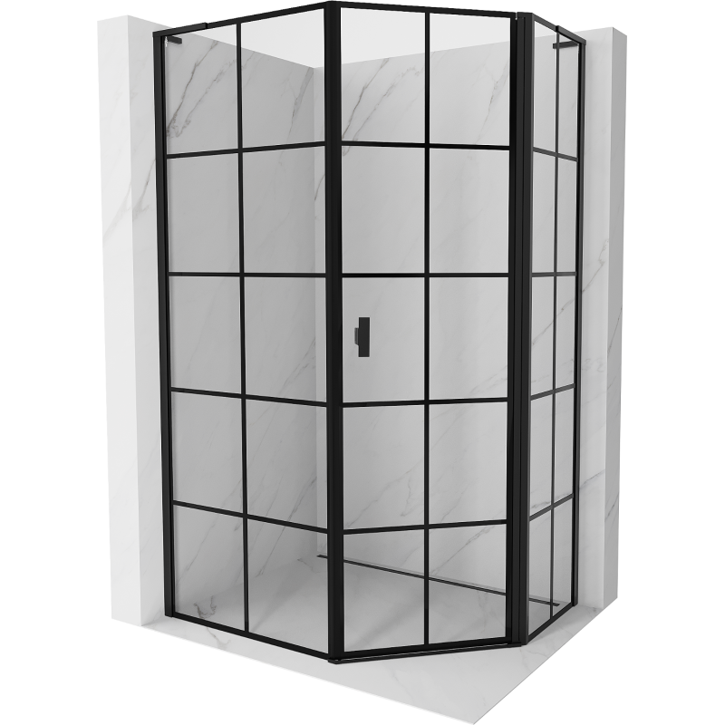 Mexen Mist L asymmetrische Fünfeck-Duschkabine rechts schwenkbar 90 x 100 cm, schwarzes Gitter, schwarz - 8A8L-090-100-70-77-P
