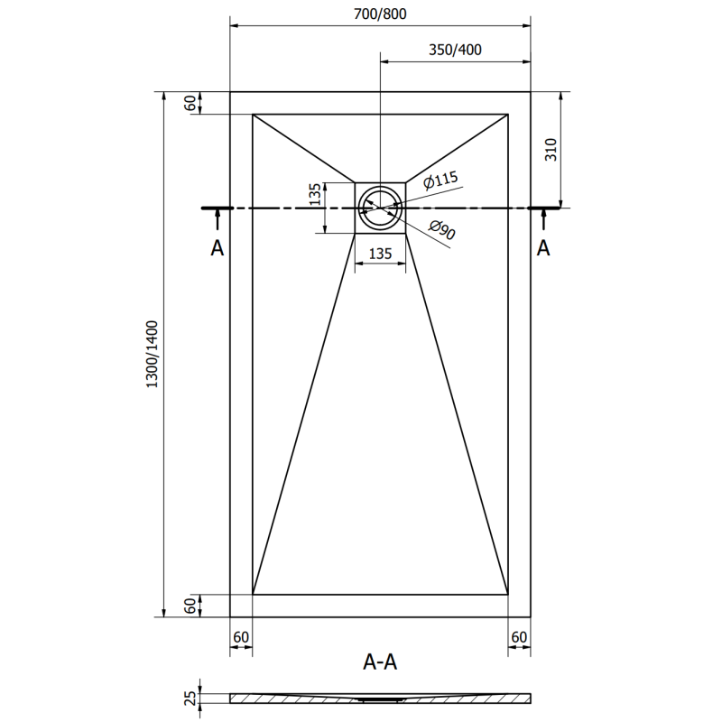 Mexen Stone+ rechteckige Duschwanne aus Verbundstoff 130 x 70 cm, weiß - 44107013