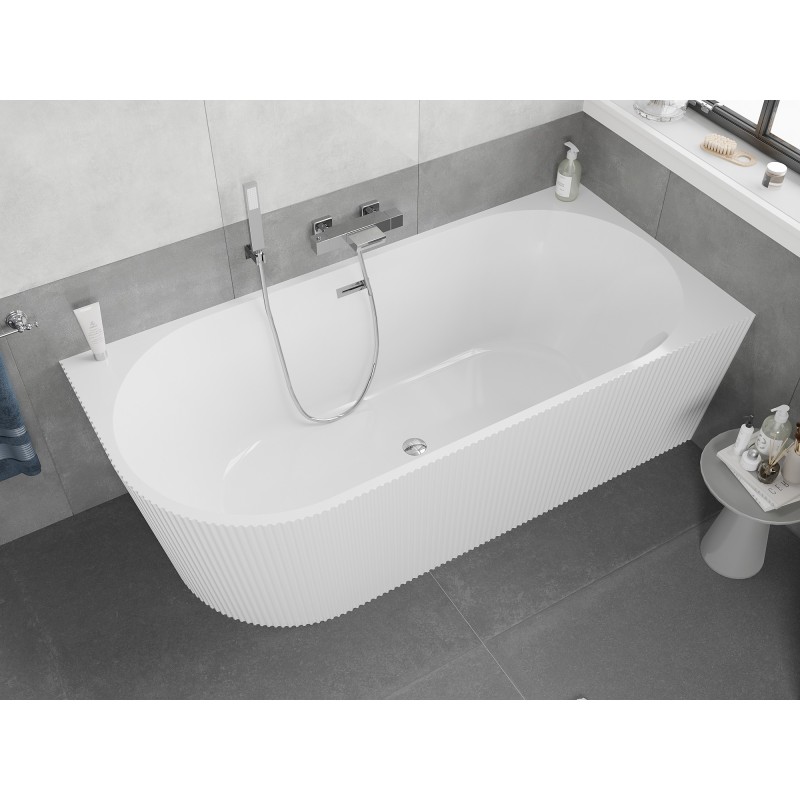 Mexen Silo Freistehende Eckbadewanne rechts geriffelt 170 x 80 cm, weiß, Überlauf chrom - 52891708000P-01