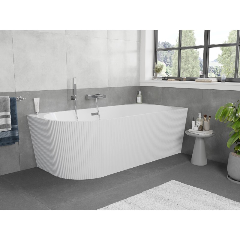 Mexen Silo Freistehende Eckbadewanne rechts geriffelt 170 x 80 cm, weiß, Überlauf chrom - 52891708000P-01