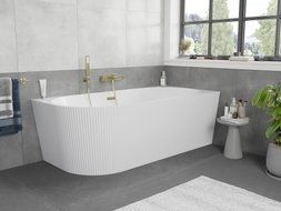 Mexen Silo Eck-Badewanne freistehend rechts geriffelt 170 x 80 cm, weiß, Überlauf gold - 52891708000P-50