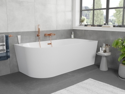 Mexen Silo freistehende Eckbadewanne rechts geriffelt 170 x 80 cm, weiß, Überlauf Roségold - 52891708000P-60