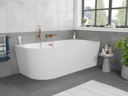 Mexen Silo freistehende Eckbadewanne rechts geriffelt 170 x 80 cm, weiß, Überlauf gebürstetes Kupfer - 52891708000P-65