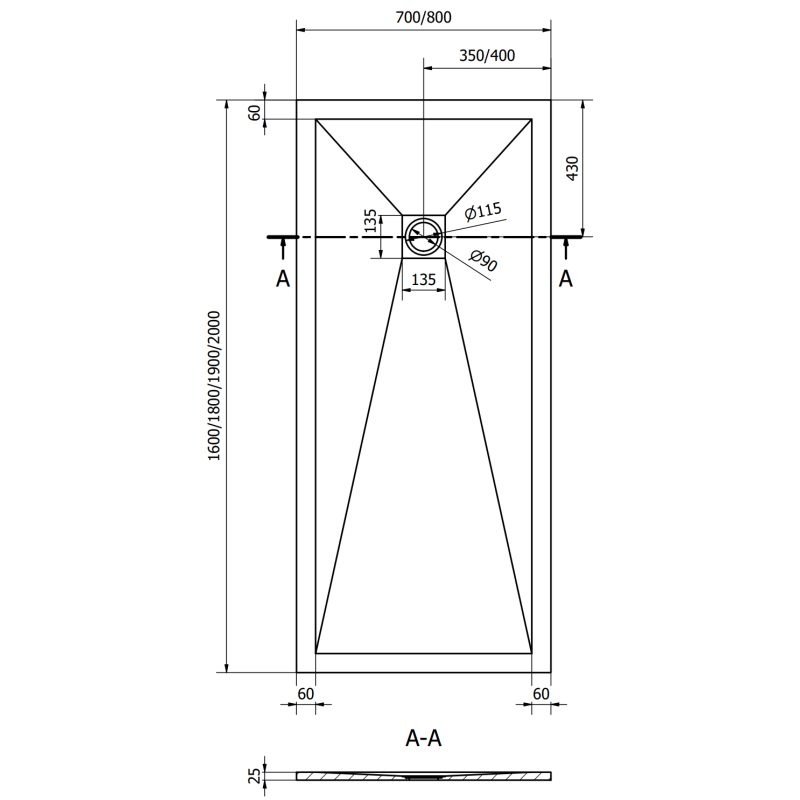 Mexen Stone+ rechteckige Verbund-Duschwanne 200 x 80 cm, weiß - 44108020