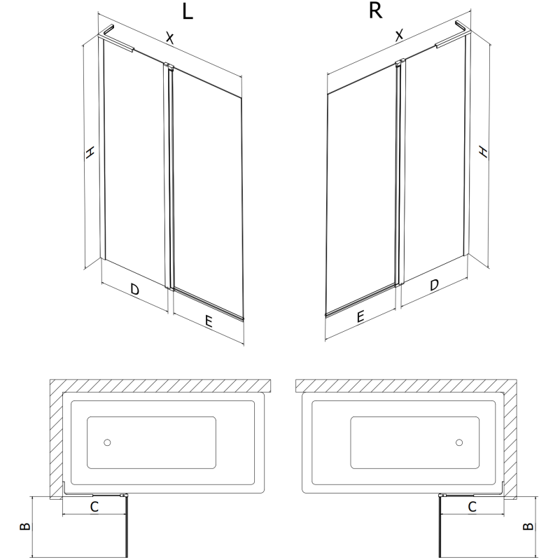 Mexen Mist L Badewannenfaltwand 2-flügelig 110 x 150 cm, transparent, gebürstetes Kupfer - 8A9L-110-011-65-00