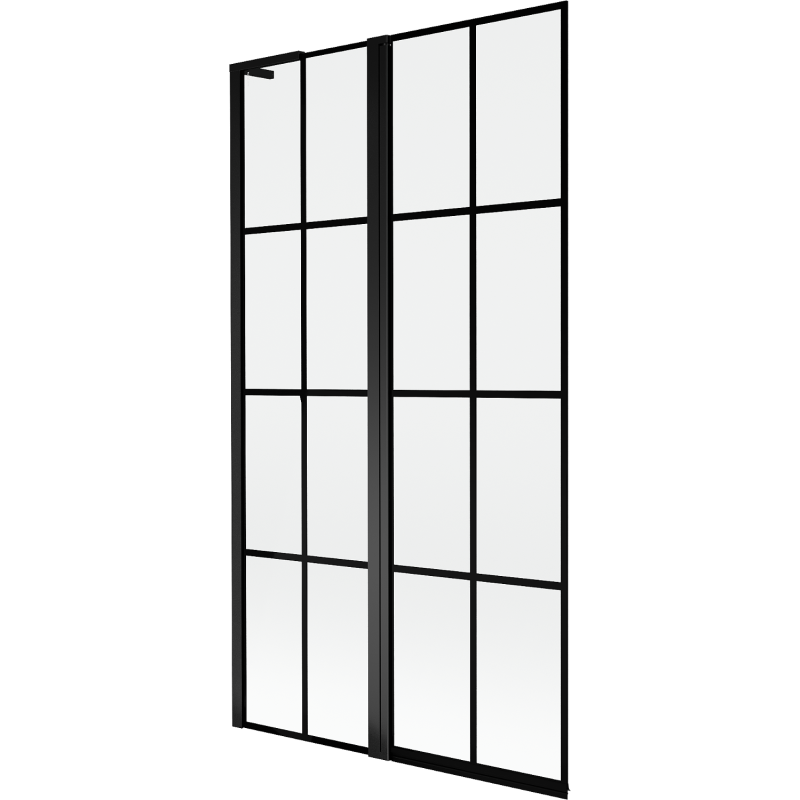 Mexen Mist L Badewannenfaltwand 2-flügelig links 100 x 150 cm, schwarzes Gitter, schwarz - 8A9L-100-011-70-77-L