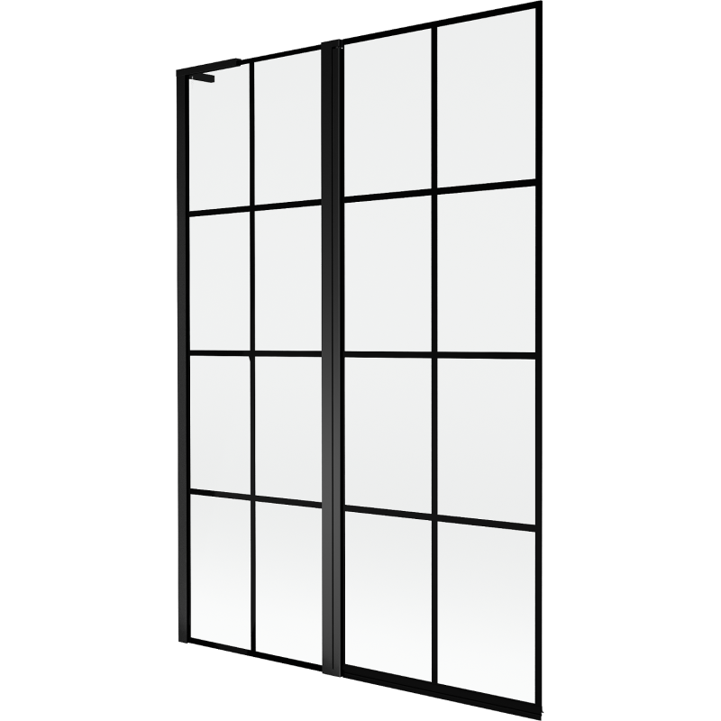 Mexen Mist L Badewannenabtrennung 2-flügelig links 120 x 150 cm, schwarzes Gitter, schwarz - 8A9L-120-011-70-77-L