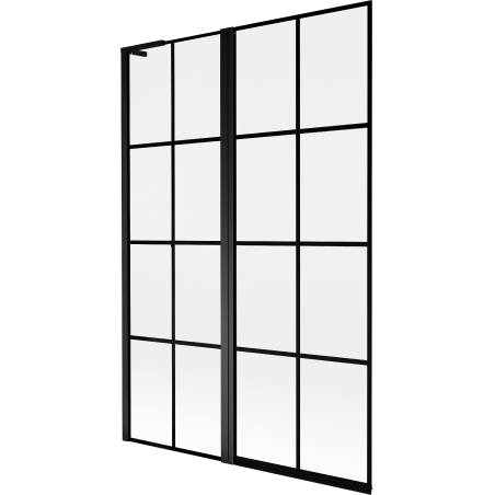 Mexen Mist L Badewannenabtrennung 2-flügelig links 120 x 150 cm, schwarzes Gitter, schwarz - 8A9L-120-011-70-77-L