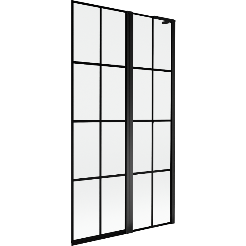 Mexen Mist L Badewannenabtrennung 2-flügelig rechts 100 x 150 cm, schwarzes Gitter, schwarz - 8A9L-100-011-70-77-P