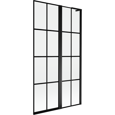 Mexen Mist L Badewannenabtrennung 2-flügelig rechts 100 x 150 cm, schwarzes Gitter, schwarz - 8A9L-100-011-70-77-P