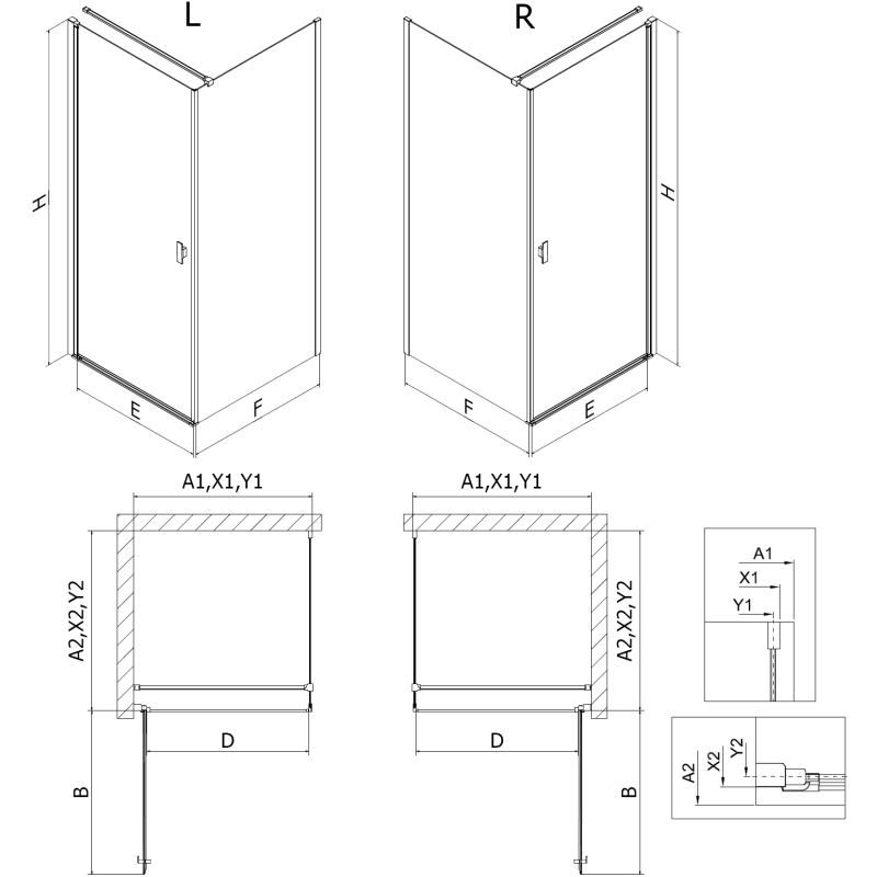 Mexen Mist-B Duschkabine Schwenkbar 100 x 85 cm, transparent, gebürstetes Gold - 8A2T-100-085-55-00