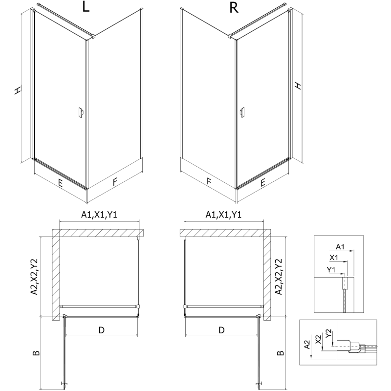 Mexen Mist-B Duschkabine schwenkbar 70 x 70 cm, transparent, schwarz - 8A2T-070-070-70-00