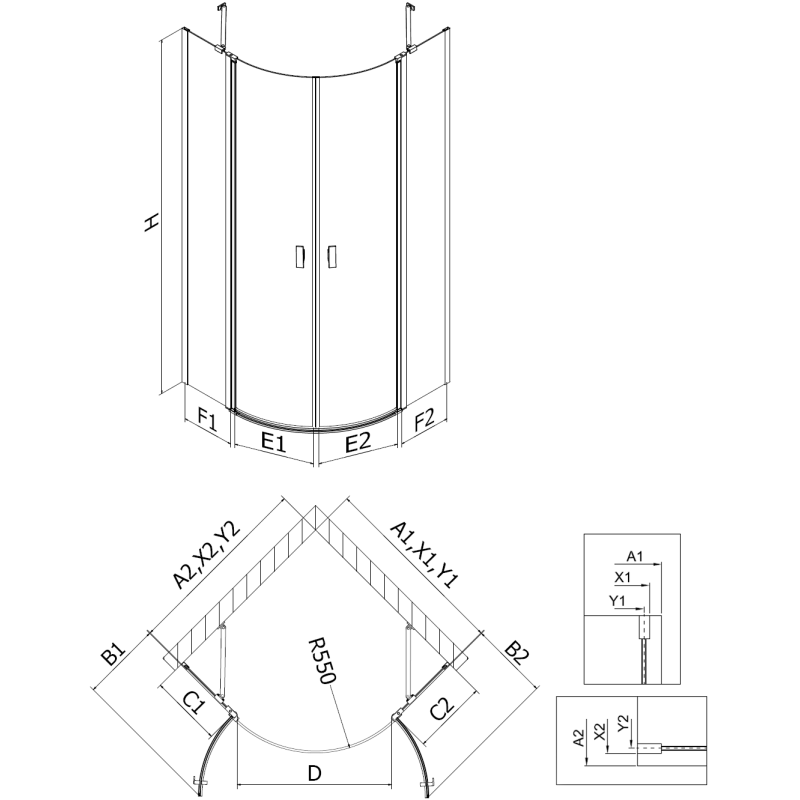 Mexen Mist Duschkabine halbrund schwenkbar 90 x 90 cm, transparent, chrom - 8A32-090-090-01-00