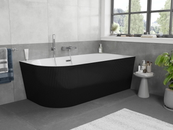 Mexen Silo freistehende Eckbadewanne rechts geriffelt 170 x 80 cm, weiß/schwarz, Überlauf Chrom - 52891708075P-01