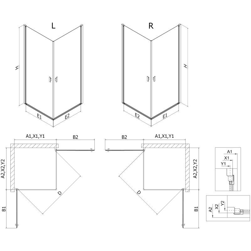 Mexen Mist-B Duo Duschkabine schwenkbar 85 x 70 cm, transparent, gebürstetes Gold - 8A2-085-070-55-00