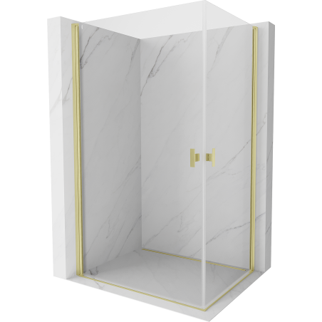 Mexen Mist-B Duo Pendeltür Duschkabine 90 x 75 cm, transparent, gebürstetes Gold - 8A2-090-075-55-00