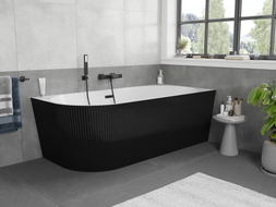 Mexen Silo freistehende Eckbadewanne rechts geriffelt 170 x 80 cm, weiß/schwarz, Überlauf schwarz - 52891708075P-70